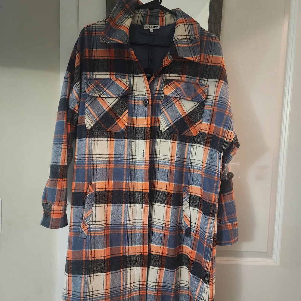 Lucky Brand Checkered Utility Jacket - Blue, Orange, and White